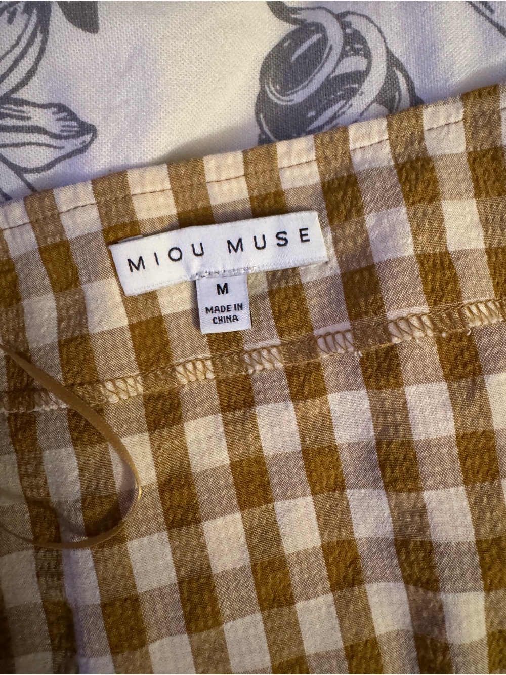 NWOT Miou Muse Mustard and Cream GINGHAM Skirt Tie Front Midi Medium - Picture 4 of 6